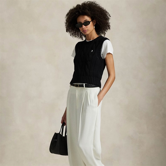 Polo Ralph Lauren Cable-Knit Cotton Cropped Vest, Polo Black